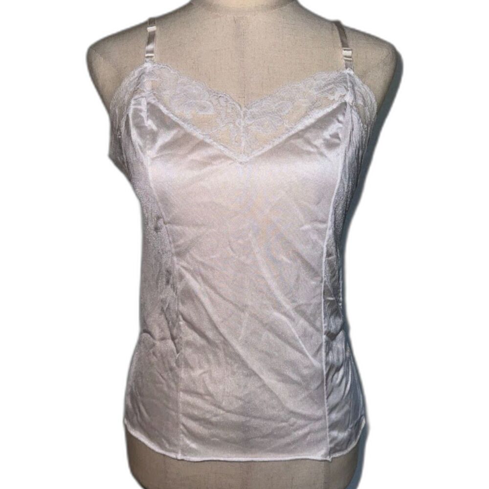 Vintage Women's White Lingerie Slip Intimate Nightwear Camisole Lace Satin 4 S